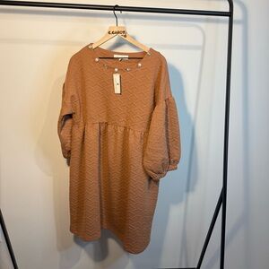 NWT Simply Southern Tan Quilted Gem and Pearl Neck Dress